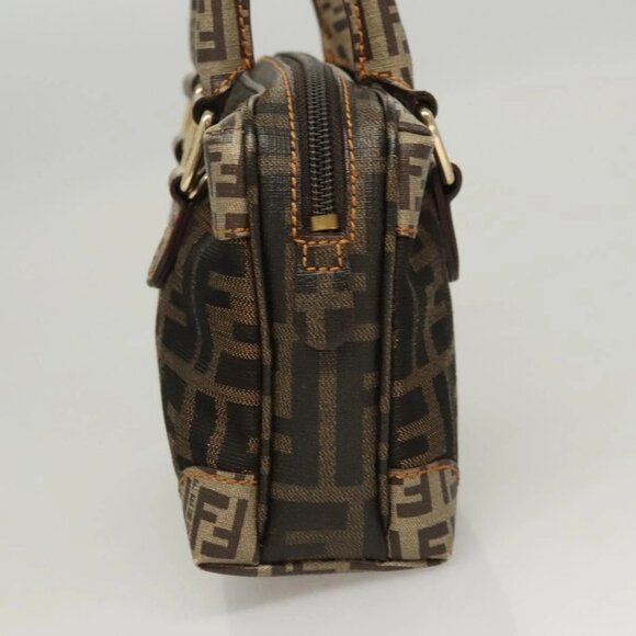 FENDI Zucca Canvas Zucchino Canvas Hand Bag 2way Brown Black beige - Picture 3 of 16